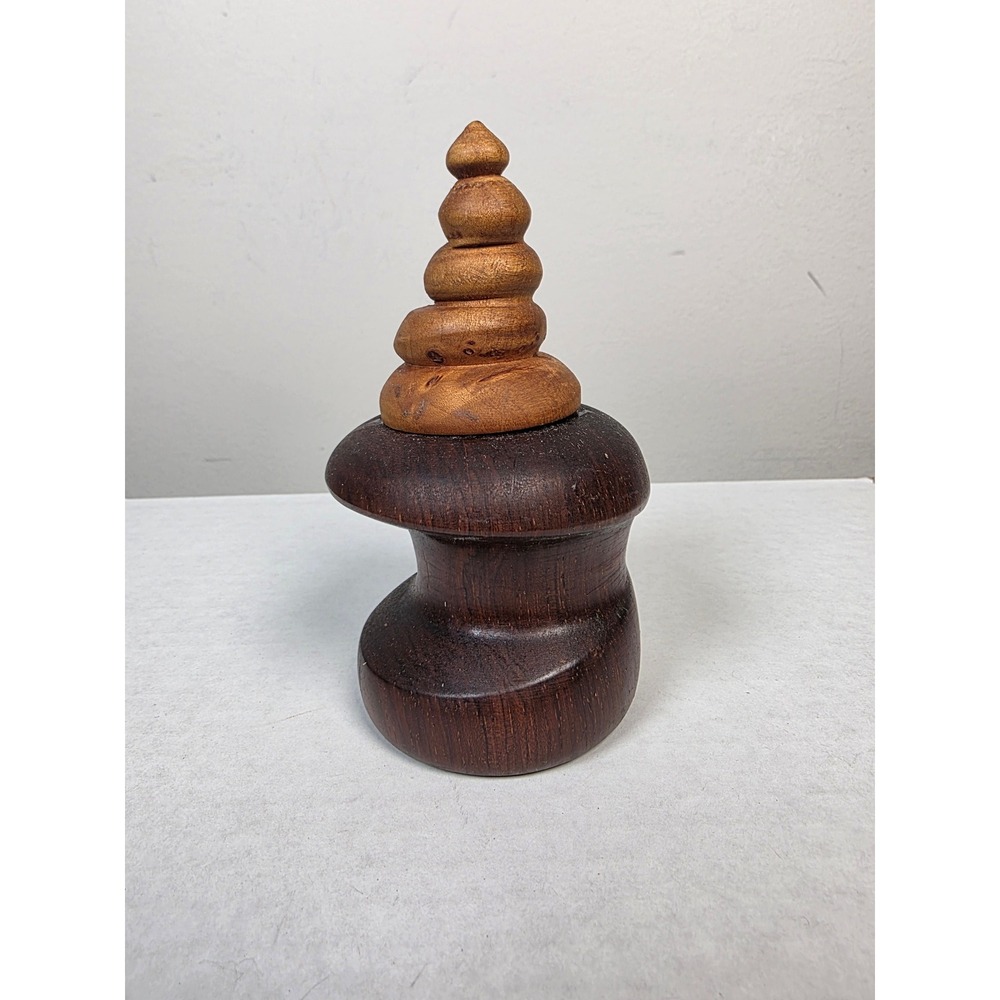 Hand Turned Wood Spire Sculpture 5" Signed Abstract Tower Art